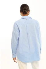 Striped Poplin Shirt with Shoulder Flowers - Image 4