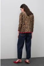 Denim culotte with leopard detail on pockets - Image 2