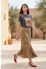 Satin Animal Print Skirt