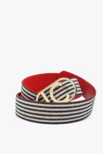 Reversible Coral and Striped Canvas Belt with Oval LC Logo Buckle - Image 2