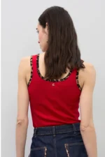 Red Top with Animal Print Rib Contrast - Image 2