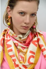 Satin scarf with different floral and tiger motifs - Image 4