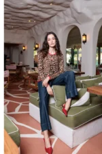 Denim culotte with leopard detail on pockets - Image 3