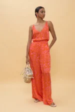Patterned Stain Pants Orange-Pink