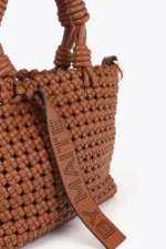 Braided Knot Crossbody Bag with Leather Effect Camel - Image 4