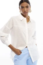 Oversize Poplin Striped Sheer Shirt - Image 5