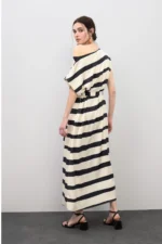 Satin Stripe Dress - Image 4