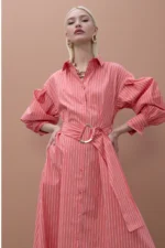 Striped Belted Poplin Shirt Dress - Image 4