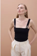 Strap Top with Strass and Buckle