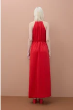 Ruffled V-Neck Red Dress - Image 4