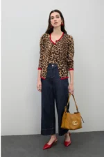 Denim culotte with leopard detail on pockets - Image 6