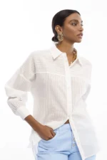 Oversize Poplin Striped Sheer Shirt - Image 2