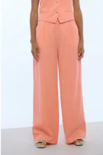 Pleated Palazzo Pants Coral - Image 3