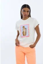 Animal Embroidered T-shirt with Transparent Sequins
