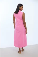 Sleeveless Knot Detail Poplin Shirtdress Pink - Image 4
