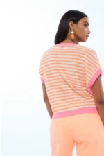 Short Sleeve Bicolor Striped Sweater - Image 4