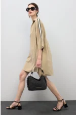Open Neck Shirt Dress Beige - Image 2