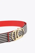 Reversible Coral and Striped Canvas Belt with Oval LC Logo Buckle