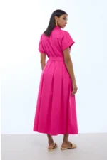 Midi Dress with A-Line Skirt Fuchsia - Image 2