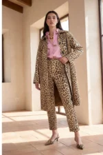 Straight Animal Print Trench Coat