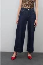 Denim culotte with leopard detail on pockets - Image 5