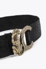 Elastic Raffia Belt with Animal Logo