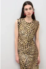 Fitted Midi Dress with Draped Animal Print - Image 5