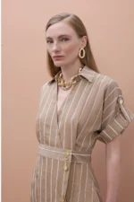 Short Sleeve Shirt Dress with Stripes - Image 5