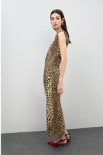 Fitted Midi Dress with Draped Animal Print - Image 6