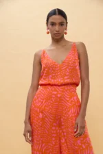 Spotted Pattern Slip Top Orange-Pink