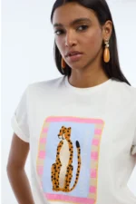 Animal Embroidered T-shirt with Transparent Sequins - Image 3