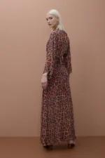Wide sleeve long printed dress with adjustable belt - Image 5