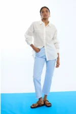 Flare Pants with Buttons Medium Blue