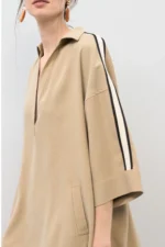 Open Neck Shirt Dress Beige - Image 5
