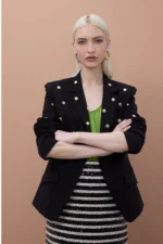 Tailored Blazer with Round Studs - Image 5
