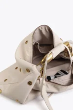 Studded Texture Hobo Bag Ecru - Image 3