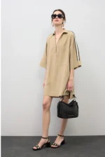 Open Neck Shirt Dress Beige - Image 4