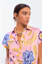Floral Print Polo Collar Blouse - Image 4