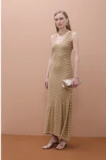 Gold Dress with Ruffle Hem - Image 4
