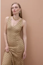 Gold Dress with Ruffle Hem - Image 5