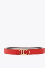 Reversible Coral and Striped Canvas Belt with Oval LC Logo Buckle - Image 3