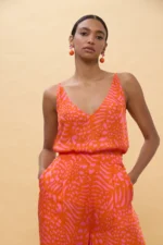 Spotted Pattern Slip Top Orange-Pink - Image 4