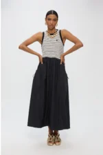 Bimaterial Striped Dress