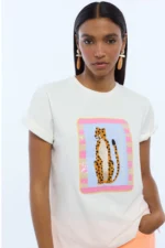 Animal Embroidered T-shirt with Transparent Sequins - Image 2