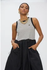 Bimaterial Striped Dress - Image 4