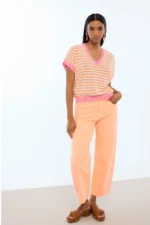 Short Sleeve Bicolor Striped Sweater - Image 5
