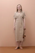 Short Sleeve Shirt Dress with Stripes