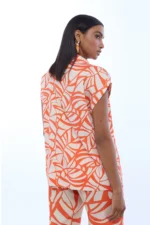 Leaf Print Polo Neck Blouse - Image 4