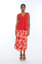 V-neck Pleat Red Top