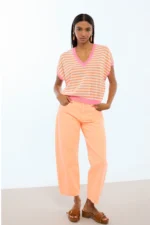 Short Sleeve Bicolor Striped Sweater - Image 2